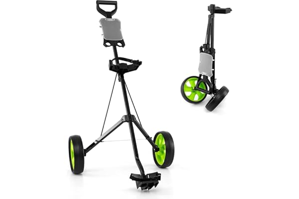 COSTWAY Chariot de Golf à 2 Roues Pliable avec Emplacement pour 4 Tees, 4 Balls et Tableau de Score, Caddie de Golf Multifonctionnel Facile à Ranger et Transporter avec Design Compact