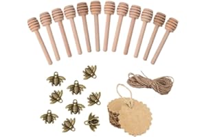 Super Idee 25stk. Vintage Bronze Biene mit Ösen+25stk. Holz Honiglöffel+25stk. Kraftpapier Etiketten+10m Bastelschnur für Honiggläser Gläser Deko DIY als Gastgeschenk bei Hochzeit Taufe Dankeschön