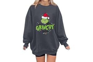 RUIRUILICO Weihnachtspullover Damen Grinch Weihnachten Pullover 3D Muster Lustig Weihnachtspulli Hässlicher Christmas Sweatshirt Rundhals Langarm Longpullover für Weihnachten Festlich Party