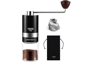 VEVOUK Vevok Chef Molinillo de Café Manual con 6 Ajustes Externos de Grosor para Espresso a French Press, Muela Cónica de Acero Inoxidable, Ideal para Casa, Oficina o Viajes, Negro