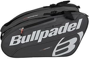 Bullpadel - Schlägertasche Tour weiß, mit grauen Details, mit Taschen für Schläger, Fach für Kleidung oder Material und Zusatztaschen, gepolsterte Griffe und Handgriffe zum Tragen, große Kapazität