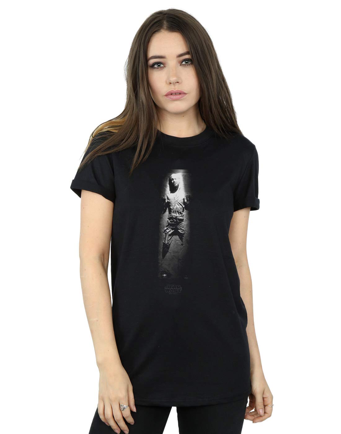 Star-Wars-Damen-Han-Solo-Carbonite-Boyfriend-Fit-T-Shirt-Schwarz-X-Large
