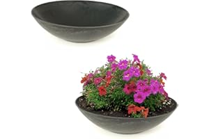 MATCHES21 HOME & HOBBY matches21 Weatherproof Outdoor Plant Bowls - Two Large Decorative Bowls in Black Marbled as Flower Bowls - Flat 35 cm Garden Bowls for Flowers, Bonsai or Cemetery Grave Jewellery