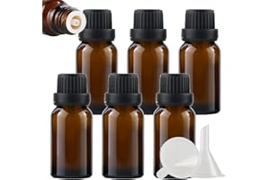 ZEOABSY 6 Pezzi Bottiglietta di Vetro per Oli Essenziali da 15 ml Ambra Marrone Bottiglia con Tappo di Sicurezza Nero con Contagocce Interno a Caduta, Contenitori di Aromaterapia