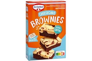 ‎DR. OETKER Dr. Oetker Backmischung Brownies Cheesecake 5er Packung (5 x 446 g) vegetarisches, süßes Dessert zum Backen in Form von schokoladigem Brownie mit cremigen Cheesecake Belag
