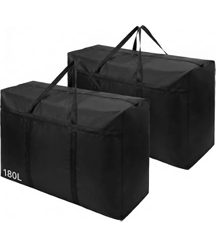 GOEDCH Sac de Rangement Oxford: 4 Pièces 80×50×30cm Noir Grand Sac Demenagement Vetement en Tissu Épais Oxford, Sac de Rangement Etanches Anti Humidite pour Literie, Surmatelas, Couvertures