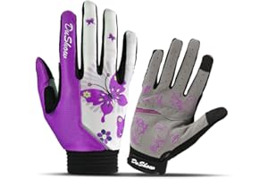 DuShow Cycling Gloves Women Full Finger,Touchscreen Mountain Bike Gloves Gel Padded,Cycling Gloves Girls with Shock-Absorbing Pad for MTB,Road Bike,Racing,BMX-Butterfly Pattern
