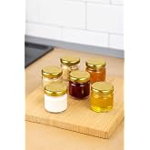 6 Adet 40 ml Gold Metal Kapaklı Şeffaf Numune Mama Ek Gıda Şekerleme Re&ccedil;ellik K&uuml;&ccedil;&uuml;k Cam Kavanoz