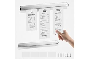 SCHYIDA 2 Barras para Comandas de 30 cm y 40 cm Soporte para Comandas de Aleación de Aluminio con Tornillos Tacos Adhesivos Barra para Sujeción de Notas de Comandas para Restaurantes Bares Cafeterías