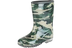 Thingimijigs Boys Camo Wellington Boots Waterproof PVC Green Camouflage Wellies with Non-Slip Soles and Cushioned Insoles – UK Sizes 10 to 2