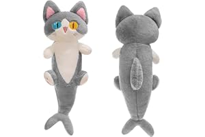 PEDEIECL Lovely Plush Shark Cat Doll Cute Cartoon Soft Stuffed Shark Kitten Pillow Long Throw Sleeping Pillow Doll Toy Gift for Kids Girlfriend (grey, 80cm)