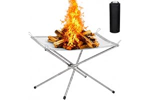 54 cm bärbar eldstad för utomhusbruk för camping trädgård utomhus | Rostfritt stål, noggrant vävt stålnät, tillräckligt hållbart, rymmer upp till 10 kg, eldskål med bärväska, snabb montering