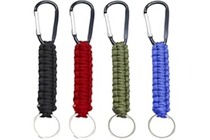 PLABBDPL 4 Pezzi Portachiavi Paracord con Moschettone Portachiavi con Chiusura a Chiave D Ganci Appendini Keychain per Campeggio Pesca Trekking o Viaggio Ganci appendini Kit di Sopravvivenza Esercito