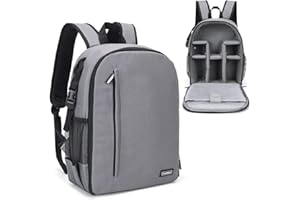 Cwatcun Camera Backpack DSLR SLR Camera Bag with 15.6 Inch Laptop Compartment For Canon Nikon Sony,Water Resistant Camera Backpack for Women and Men,Adjustable Tripod Holder(2.0 Gray, Large)