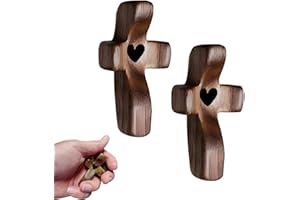 Mailfull Cruz de Madera Tallada 2 piezas Cruz de Oración de Madera Cruz de Bolsillo para Amigos Familiares Regalos de Bautizo