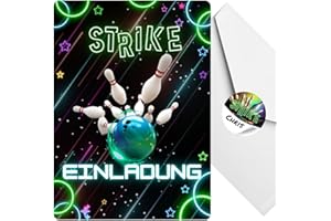 ‎CELEBR8TE celebr8te 12x Bowling Einladungskarten - Für den Kindergeburtstag von Jungen & Mädchen - Coole Partyeinladungen für Geburtstage +12 Umschläge +12 Sticker