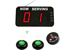CYSSJF Wireless Queue Calling System Take A Number Display System With 1 ticket number display and 1 call button Waiting Number System Long Range Queue Management for Restaurant/Hospital/Church