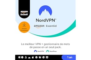 NordVPN Amazon Essentiel, 10 Appareils, 1 An, VPN et Gestionnaire de Mots de Passe, Code Numérique