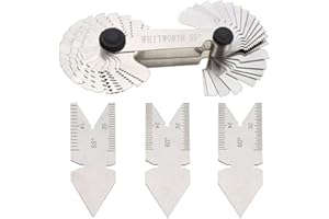 YOTINO Contafiletti per Viti Filettate, Filettatura Passo in Acciaio Calibro Passo 52PC Metrico+Pollici 55 ° + 60 ° (4 pezzi) Contafiletti Professionale Misurazione per Passo Vite