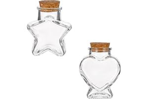 ElevateTech Lot de 2 mini bouteilles en verre avec bouchon en liège en forme de cœur et étoile avec couvercle en liège pour loisirs créatifs, décoration, fournitures de fête