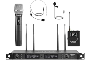 Phenyx Pro Sistema microfonico wireless, set microfonico cordless UHF True Diversity, scansione automatica, 2x1000 canali per palcoscenico e studio (PTU-2U-1H1B)