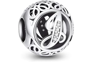 NINGAN Argent Sterling 925 Charme Lettre de l'alphabet Femmes Pearl Charms avec 5A Zircone Compatible pour Européen Bracelets