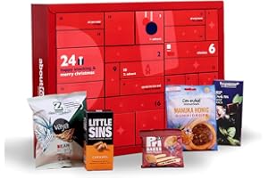 Gourmet Adventskalender 2023 von aboutfood (ehemals Foodist) mit 24 europäischen Snacks & Süßigkeiten wie Schokolade, Nüssen, Fruchtgummis, Chips uvm. - Geschenk für Paare inkl. Rezepte mit Tipps