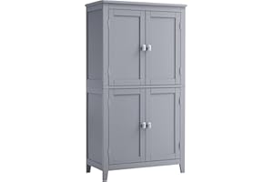 ‎VASAGLE VASAGLE Szafka łazienkowa, szafka kuchenna z 4 drzwiami, regulowane półki, 30 x 60 x 110 cm, kolor gołębi BBC552P36