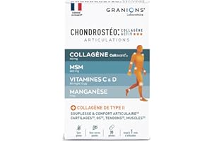 GRANIONS| Chondrostéo+ Collagène Activ' | Contribue à la souplesse et au confort articulaire | Mobilité, souplesse, capital osseux | Collagène, Vitamine C, Manganèse | 30 Gélules