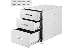 BuoQua Outdoor Kitchen Drawer 18 x 23 x 23 Inch Stainless Steel BBQ Drawer with Chrome Handle Triple Access Drawer Flush Mount Sliver for BBQ Island