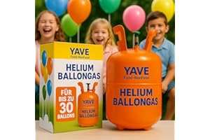 YAVE FOOD-NONFOOD Helium Gasflasche Ballongas Einwegflasche Heliumgas für bis zu 30 Ballons Heliumtank mit Füllventil Party Geburtstag Hochzeit