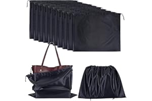 NBEADS 12 Pcs Housse de Protection pour Sac de Rangement en Tissu de Soie, avec Sac à Cordon, pour Sac à Main Sac à Main en Cuir Sac à Chaussures, Noir 39.7x50cm
