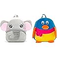 blue tree Kids School Bag Soft Plush Backpack Cartoon Bags Mini Travel Bag for for Girls Boys Toddler Baby Elephant & Penguin