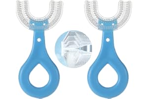 KEEPAA 2 pezzi Spazzolino da denti a forma di U per bambini tutto arrotondato, con spazzolino in silicone per massaggio, spazzolino da denti per la pulizia dei denti orale a 360 °per bambini (2-6 anni)