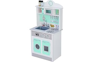 Teamson Kids Cuisine Enfant en Bois Little Chef Vert Pastel Gris Jeu TD-12385M