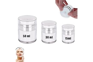 GEANANAO Airless Pumpspender, 3 Stück Creme Airless Pumpspender, Cosmetic Cream Jar Tragbarer Reise Vakuum Pumpflasche Behälter Lotion Creme Spender Nachfüllbar Pump Container (50ml+30ml+15ml)