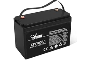 Anern Batería De Litio 12V 100Ah Batería de Litio LiFePO4 de Ciclo Profundo 1280WH Con más de 6000 Ciclos Integrado Batería de Litio-Fosfato para Sistemas Solares Barco Hogar Camping Off-Grid
