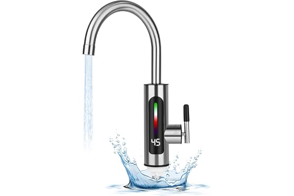 Robinet d'eau Chaude et Froide Robinet électrique en acier Inoxydable Affichage de la Température LED Robinet de Cuisine Avec Chauffe-eau Instantané Embout de Robinet Rotatif à 360°