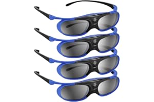 BOBLOV DLP 3D Glasses, 144Hz Rechargeable 3D Active Shutter Glasses for All DLP-Link 3D Projectors, Can't Used for TVs, Compatible with BenQ, Optoma, Dell, Acer, Viewsonic DLP Projector (Blue - 4Pack)