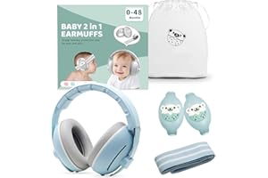 Anluomafuy Protectores Auditivos para Bebés, Cascos Ruido Niños, 2 en 1 Cascos Bebe Antiruido, Diadema Ajustable para Antideslizante y Sin Presión, Auditiva Ideal para Bebés