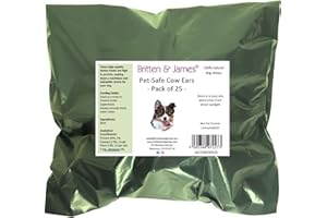 25 Pet Safe Cow Ears for Dogs Natural Air Dried by Britten and James