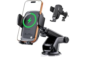 KPON Handyhalterung Auto mit Ladefunktion, 15W Qi Induktive Ladestation Auto mit Sauger & Clip, Automatische Klemmung Kfz Wireless Charger für iPhone 17/16/15/14/13, Samsung (Ohne Zigarettenanzünder)