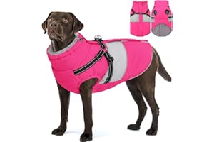 AOFITEE Dog Winter Coat, Dog Coat with Harness Built in, Dogs Jacket for Large Dogs, Reflective Waterproof Pet Puffer Jacket Snowsuit, Warm Fleece Windproof Pet Sweater for Cold Weather, XL