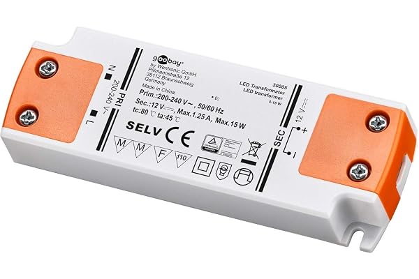 GOOBAY Transformateur LED 12 V (CC) / 15 W, blanc