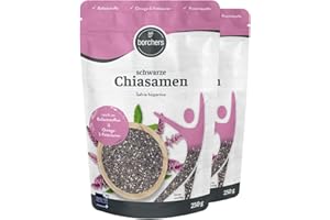 ‎BORCHERS BORCHERS Chiasamen schwarz, 2x 250g, Hohe Quellfähigkeit, ballaststoffreich, Proteinquelle, Omega-3-Fettsäuren, zuckerarm, vegan, Ideal zum Toppen, Backen und Kochen