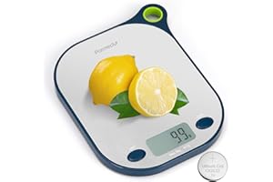 Parmedu Báscula de Cocina Digital Colgable: Pesa Alimentos de 5kg, Onzas, Libras y ml para Hornear-Graduación Precisa de 1g/0.1oz, Superficie de Acero Inoxidable, con Función de Tara, Batería Incluida