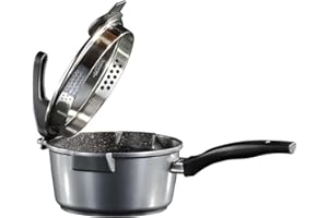 Stoneline 14271 Future Pentola con Manico in Ghisa, 18 cm, Coperchio in Vetro Forato per Scolare i Liquidi, Rivestimento Antiaderente