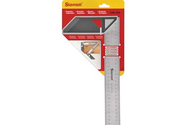Starrett K53M-200-S Équerre de menuisier pour travail du bois - Équerre métrique de 200 mm