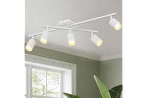 LVWIT Lámpara de Techo Blanco Orientable, Luz de Techo 5 Focos GU10, Moderno Plafones de Techo Ajustables y Giratorios, Plafón Foco de techo LED Para Pasillos,Comedores,Dormitorios (Sin Bombilla)