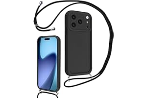 Coalbooliy Handyband für iPhone 17 Pro Hülle 6,3" mit Band Kette, Handyhülle Kameraschutz Weiches Silikon Necklace Stoßfeste Schutzhülle mit Kordel zum Umhängen Cover für Mädchen Frauen, Schwarz
